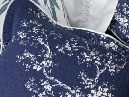 The Cranes Navy Quilted Square Filled Cushion by Florence Broadhurst Online now