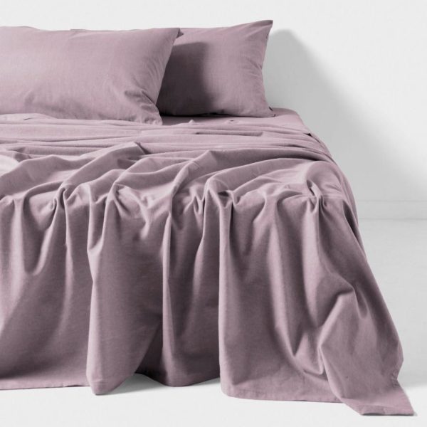 Flannelette Plain-Dyed Lavender Sheet Set by LINEN HOUSE For Sale