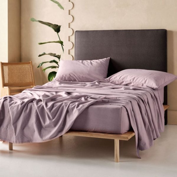 Flannelette Plain-Dyed Lavender Sheet Set by LINEN HOUSE For Sale