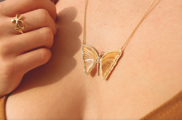 Bespoke Agate and Diamond Butterfly Pendant Online