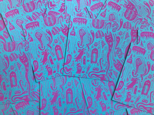 Mostly Ghostly Mini Risograph Print – Neon Blue & Shocking Pink For Discount