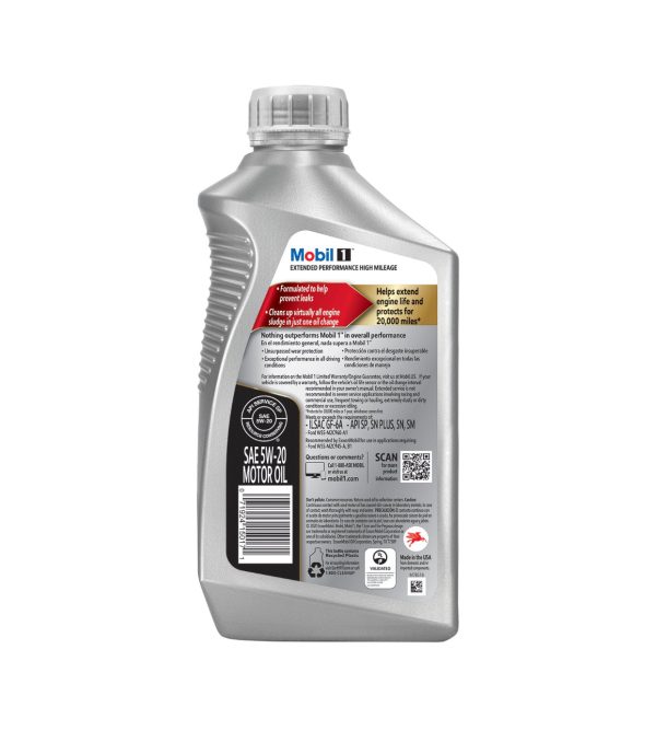 MOBIL 1 EXTENDED PERFORMANCE HIGH MILEAGE FOR 20.000 MILE 5W-20 1QT (6 park) Online Sale